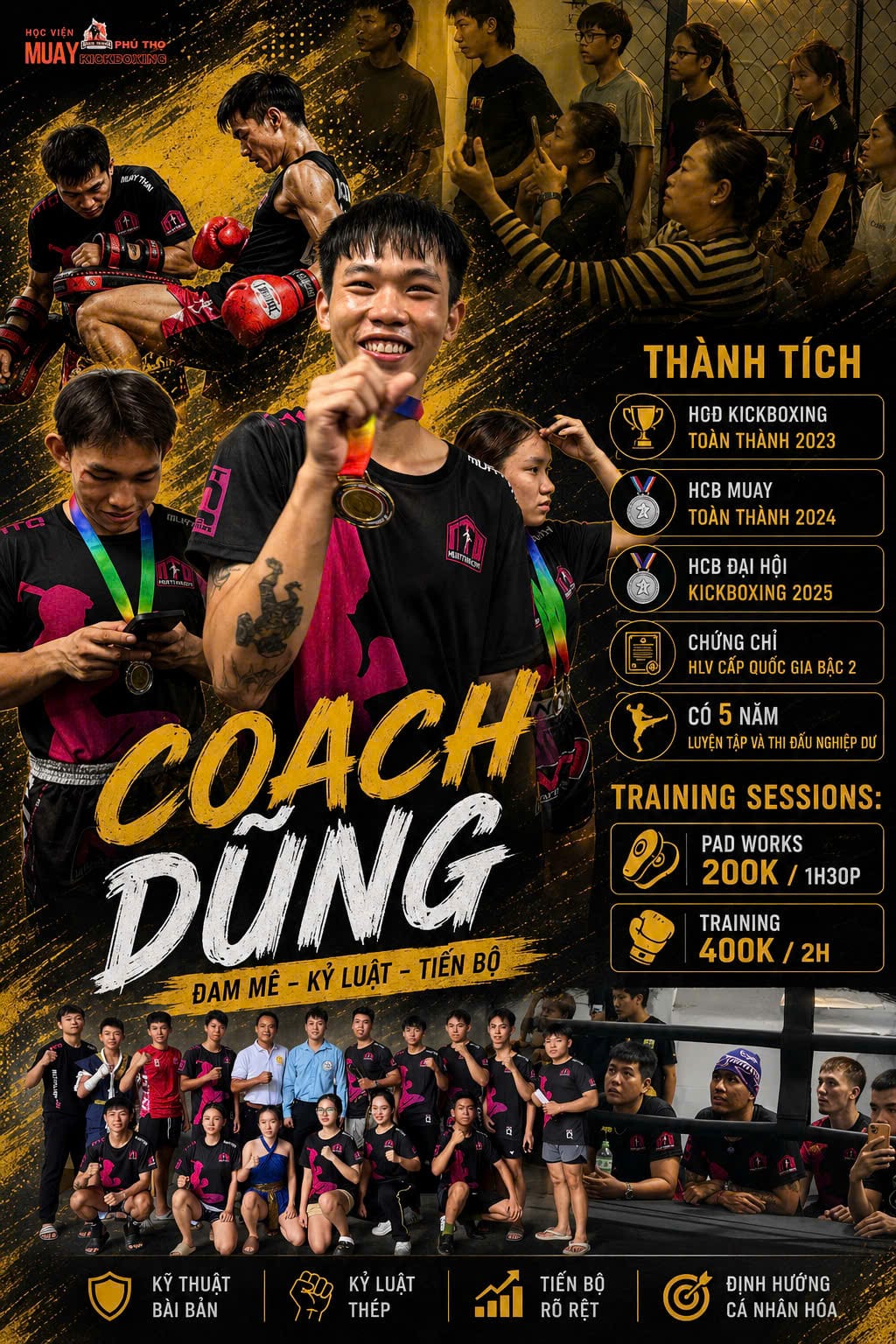 Hình ảnh thực tế nhận huy chương và đội võ sinh của Coach Dũng